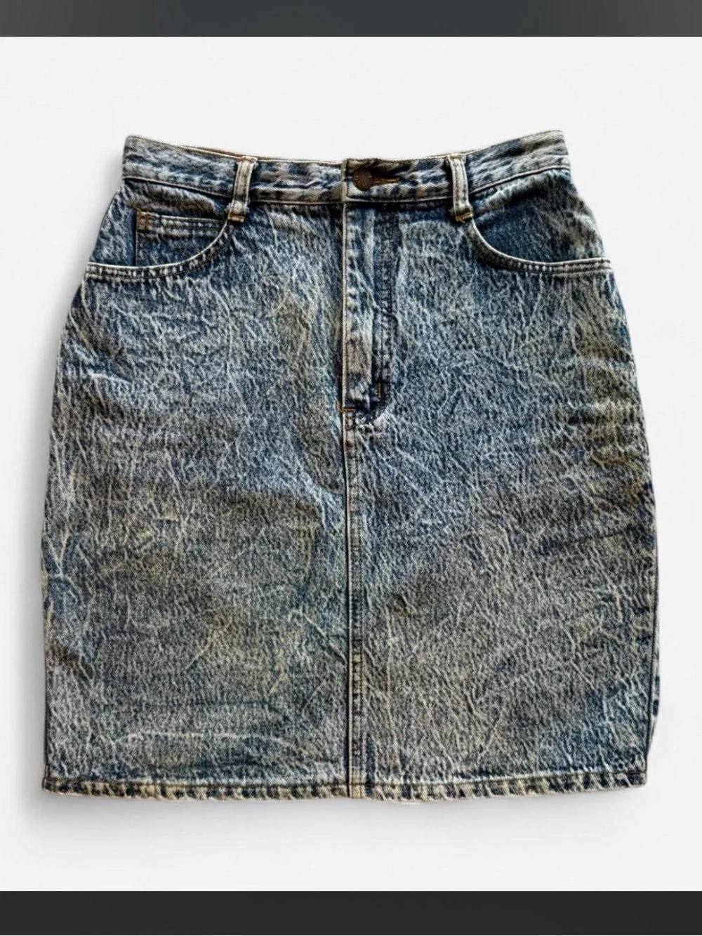 Vintage 80s Acid Wash Denim Midi Skirt <3